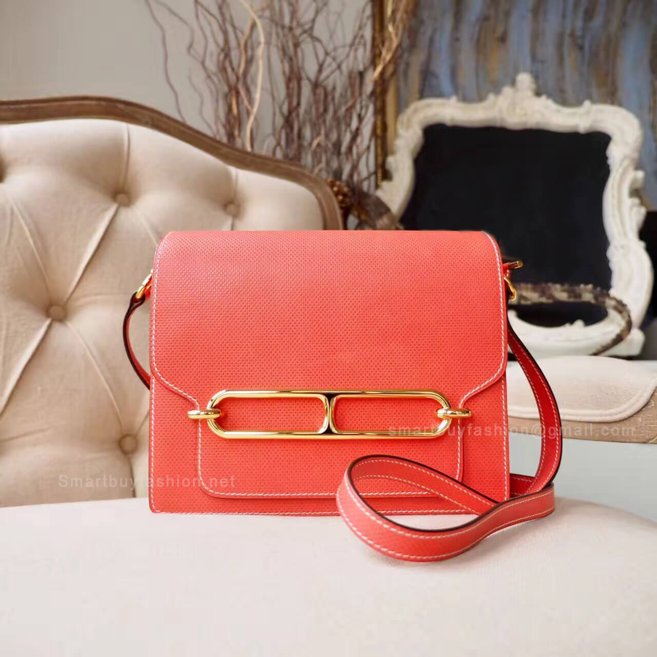 Hermes Roulis 23 Bag in t5 Rose Jaipur Grain dH GHW